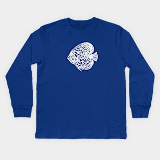 Pompadour Fish or Discus Fish - aquarium lovers ink drawing Kids Long Sleeve T-Shirt